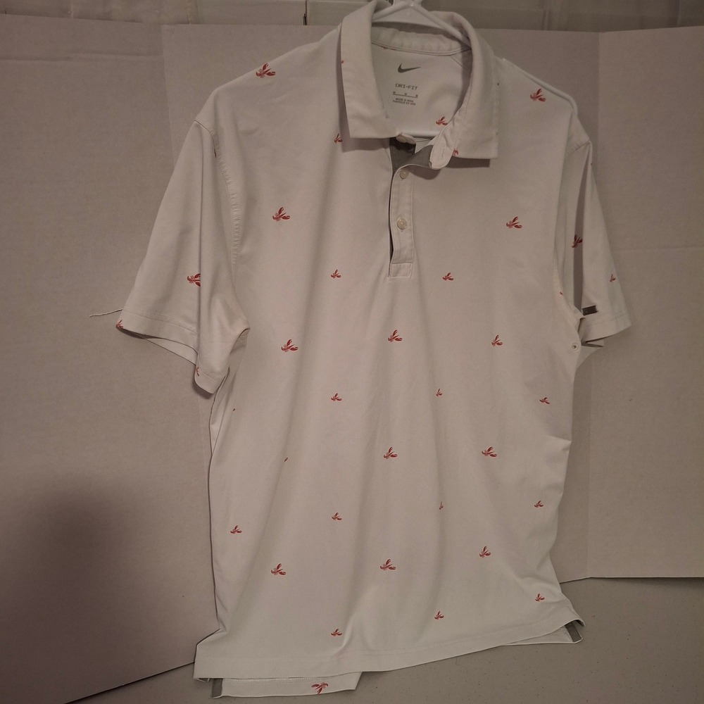 Nike Dri-FIT Mens Golf Polo Shirt White Red Lobster‎ AOP Print Size Medium M